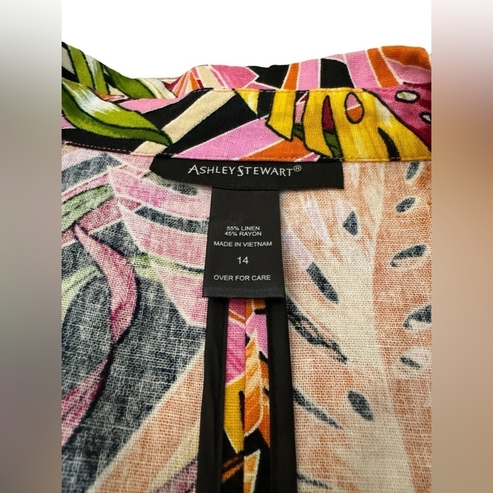 Ashley Stewart Linen Blazer Tropical Print Size 14 - Picture 6 of 11